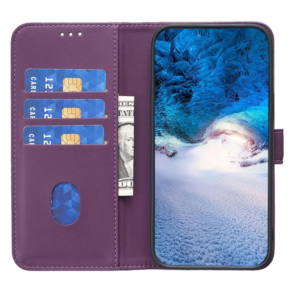 Откидной чехол для Samsung Galaxy S23 FE, BINFEN Wallet, тёмно-фиолетовый + 9H стекло  