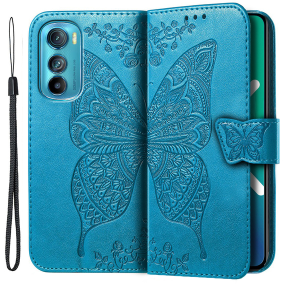 Откидной чехол для Motorola Edge 30, Butterfly, синий