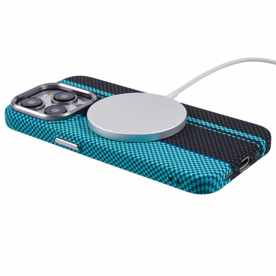 Чохол для iPhone 13 Pro Max, Carbon Fiber MagSafe, чорний / синій