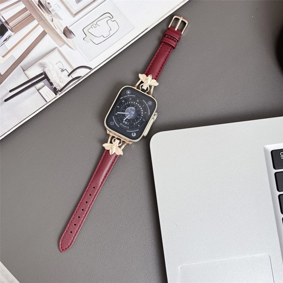 Кожаный ремешок для Apple Watch 1/2/3/4/5/6/7/8/SE/Ultra 42/44/45/49 мм,  бордовый
