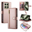 Откидной чехол для Xiaomi 14T, Wallet Zipper Pocket, розовый