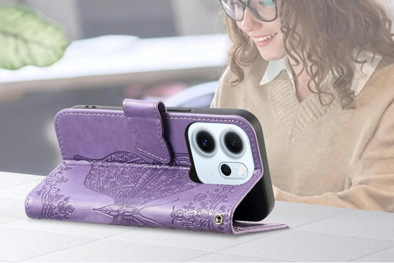 Чехол с крышкой для Oppo Reno 14F, бумажник, бабочка, фиолетовый