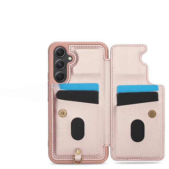 Чохол для Samsung Galaxy S23 FE, Leather Flower Card Slot, рожевий