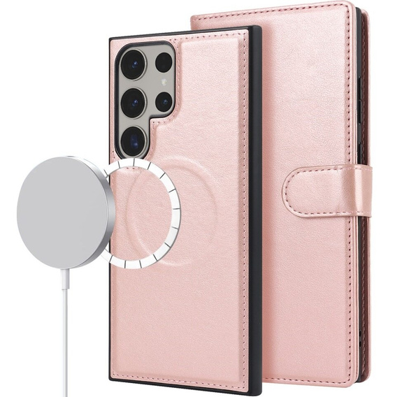 Чехол с откидной крышкой для Samsung Galaxy S23 Ultra, бумажник, для MagSafe, розовый rose gold
