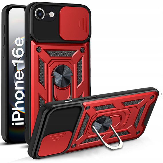 Бронированный чехол для iPhone 16E, CamShield Slide, красный + закаленное стекло 9H