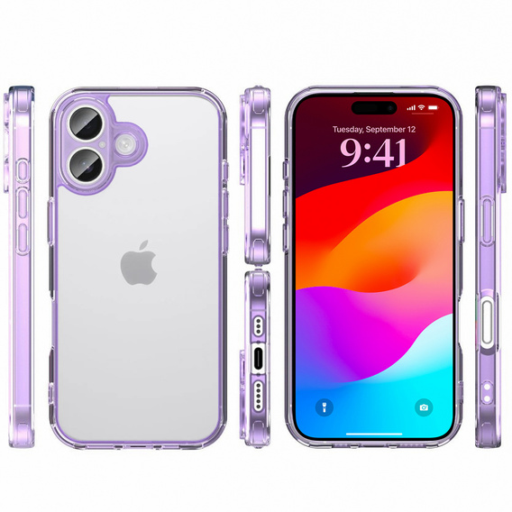Чехол для iPhone 17, с крышкой камеры, прозрачный с фиолетовыми боками