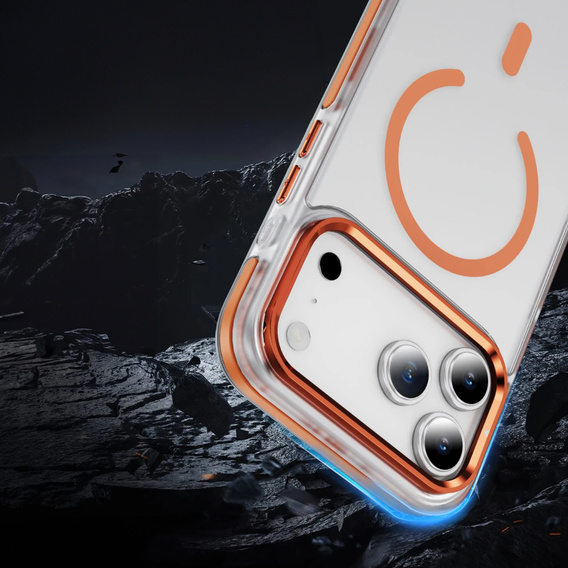 Броньований чохол MagSafe прозорий з помаранчевими боковинами для iPhone 17 Pro