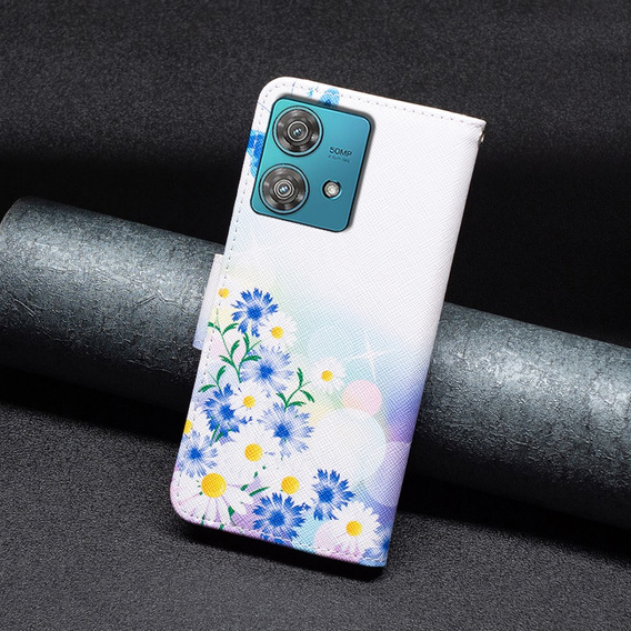 Откидной чехол для Motorola Edge 40 Neo, Wallet, butterfly & flowers, белый