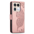 Откидной чехол для Motorola Edge 50 Ultra, Butterfly, розовый rose gold