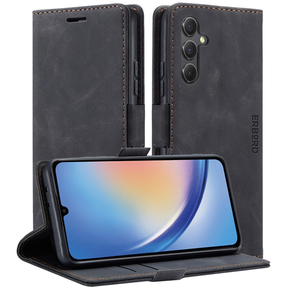 Чехол для Samsung Galaxy A35 5G, ERBORD Vintage, бумажник с клапаном, чёрный