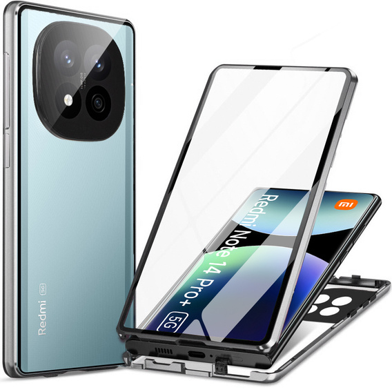 Чехол для Xiaomi Redmi Note 14 Pro+, Magnetic Dual Glass, серебряный