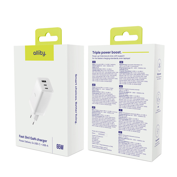 Зарядное устройство Forcell 65W GaN 2x USB C 1x USB A , White