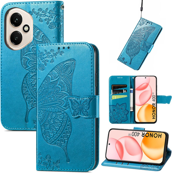 Откидной чехол для Honor 400 5G, Butterfly, синий