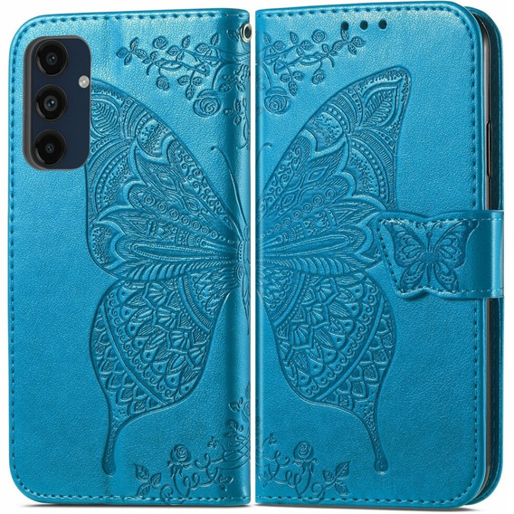 Откидной чехол для Samsung Galaxy S24 FE, Butterfly, синий