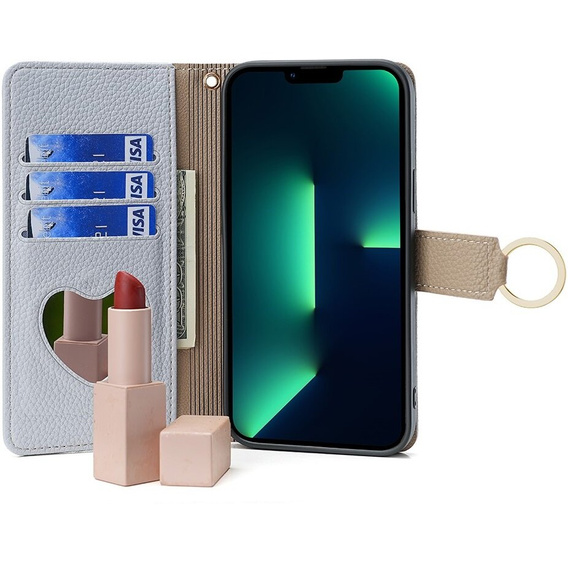 Чохол-книжка для iPhone 15, Wallet Zipper Pocket, з дзеркалом, м'яти