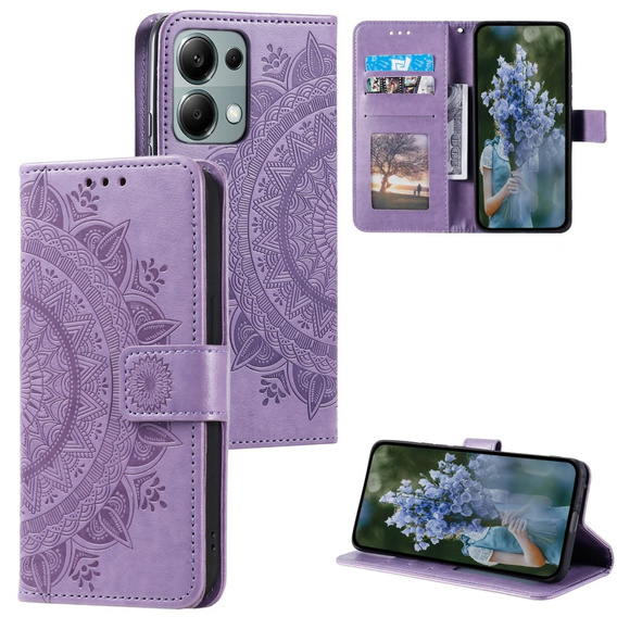Откидной чехол для Xiaomi Redmi Note 13 Pro 4G / Xiaomi Redmi Note 14S / Xiaomi Poco M6 Pro 4G, Mandala, фиолетовый
