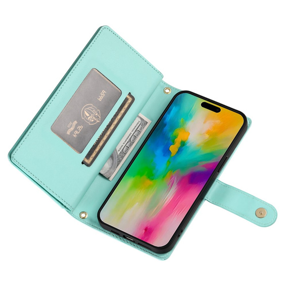Откидной чехол для iPhone 16 Pro Max, Wallet Zipper Pocket, зелёный