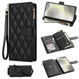 чехол-крышка для Samsung Galaxy S25 Edge, Rhombus Crossbody Leather, чёрный