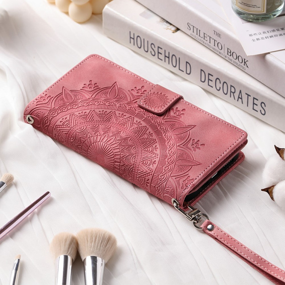 Откидной чехол для Xiaomi Redmi Note 13 Pro 4G / Xiaomi Redmi Note 14S / Xiaomi Poco M6 Pro 4G, Mandala, розовый rose gold