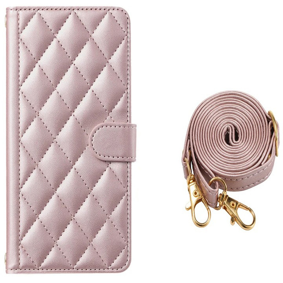 Чохол-сумка для Samsung Galaxy A16, Rhombus Crossbody Leather, рожевий rose gold