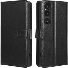 Откидной чехол для Sony Xperia 1 V, Crazy Horse Wallet, чёрный