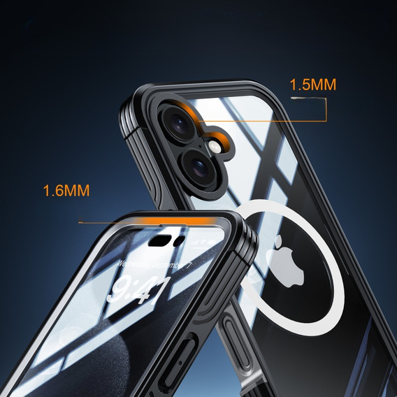 Чохол для iPhone 16, Shockproof, зі склом, для MagSafe, чорний