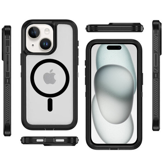 Чехол с рамкой для iPhone 15, для MagSafe, прозрачный / черный