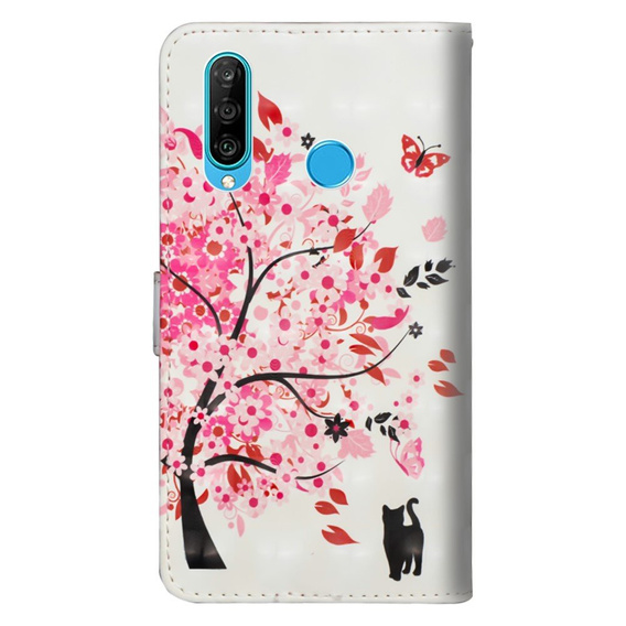 Чохол-книжка для Huawei P30 Lite, Wallet, cat & tree, білий