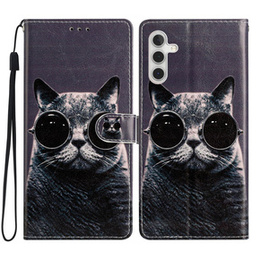Откидной чехол для Samsung Galaxy A25 5G, Wallet, Cat, чёрный+ 9H стекло