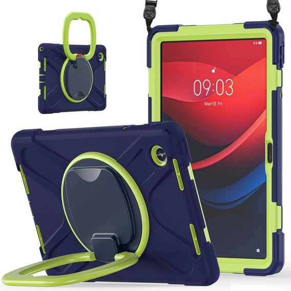 Дитячий чохол для Lenovo Tab M11, броньований з ремінцем, темно-синій / зелений