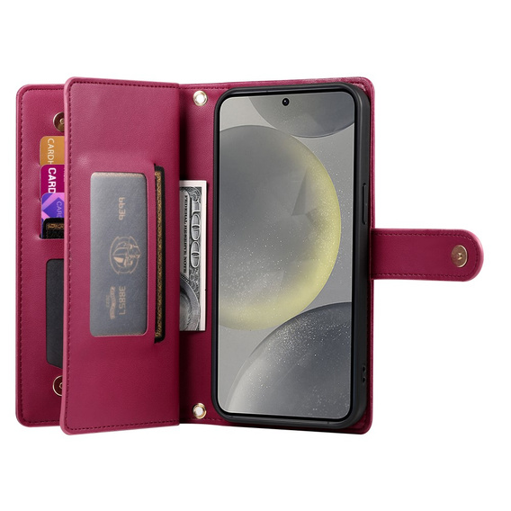 Откидной чехол для Samsung Galaxy S25, Wallet Zipper Pocket, красный