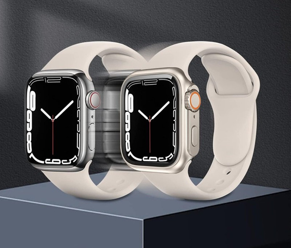 2в1 чехол и защитное стекло для часов Apple Watch 7/8 45MM, Starlight/Orange