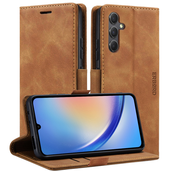 Чехол для Samsung Galaxy A34 5G, ERBORD Vintage, бумажник с клапаном, коричневый
