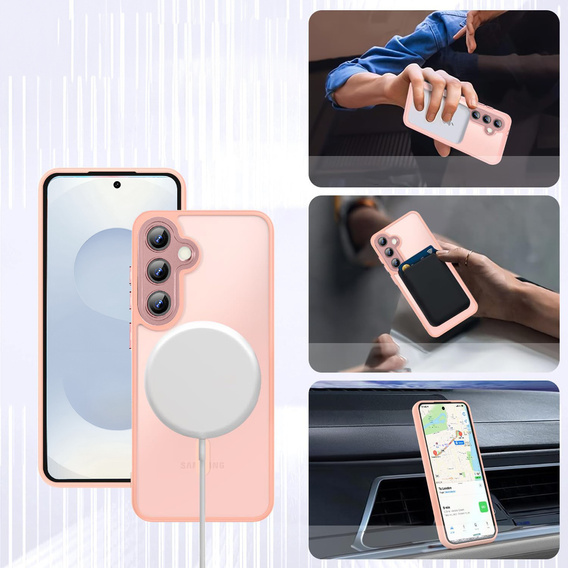 Чехол для Samsung Galaxy S25+ Plus, для MagSafe, ERBORD Matt Case, розовый + стекло для экрана