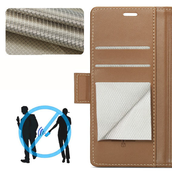 Чехол для Xiaomi 14T Pro, ERBORD Glossy Litchi, кошелек с клапаном, коричневый