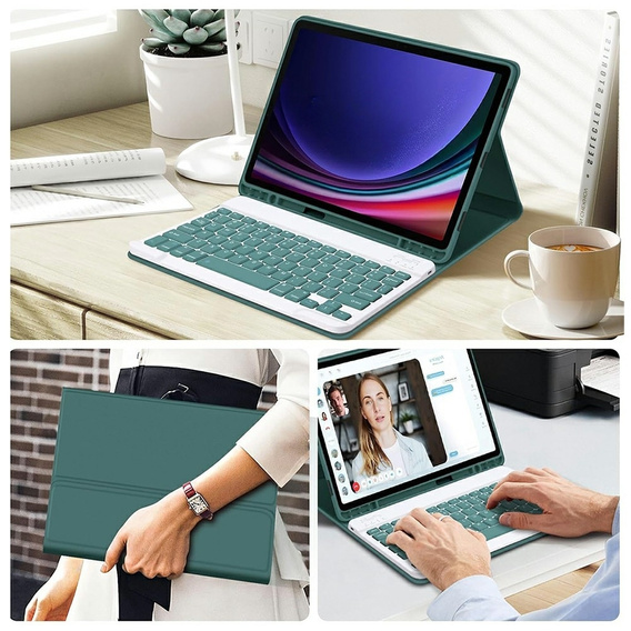 Чехол + клавиатура Samsung Galaxy Tab S9 FE, Leather Pen Slot, тёмно-зелёный
