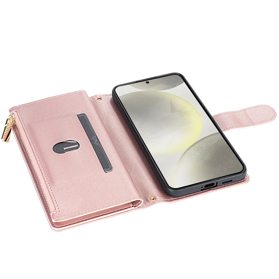 чехол-крышка для Samsung Galaxy S25 Edge, Rhombus Crossbody Leather, розовый rose gold