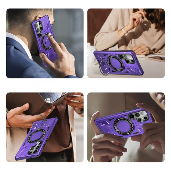 Чехол для Samsung Galaxy S24 Ultra, бронированный с подставкой и ручкой-планшетом, фиолетовый