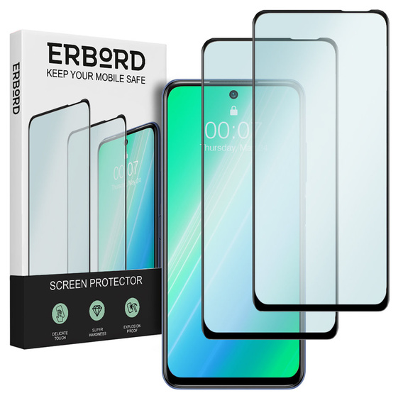 2x Закаленное стекло для Xiaomi Redmi Note 10 5G, ERBORD 3D на весь экран
