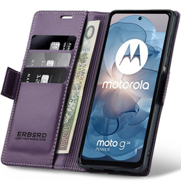 Чехол для Motorola Moto G24 Power, ERBORD Glossy Litchi, кошелек с клапаном, фиолетовый