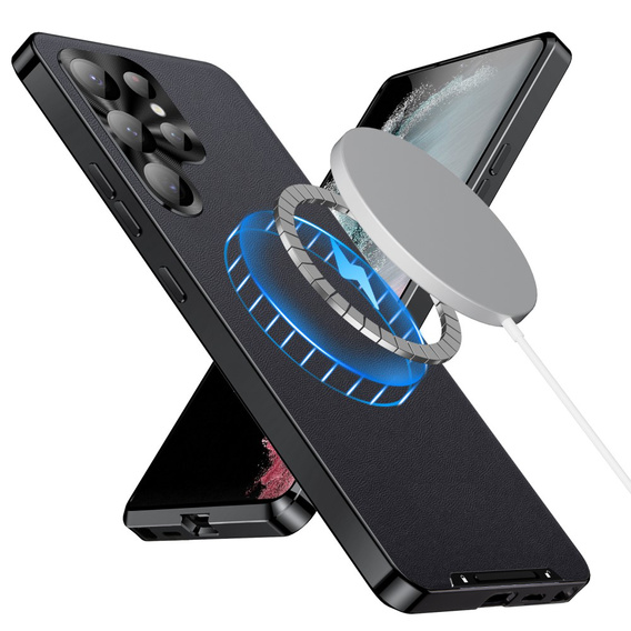 Кожаный чехол для Samsung Galaxy S24 Ultra, с защитой камеры, для MagSafe, черный