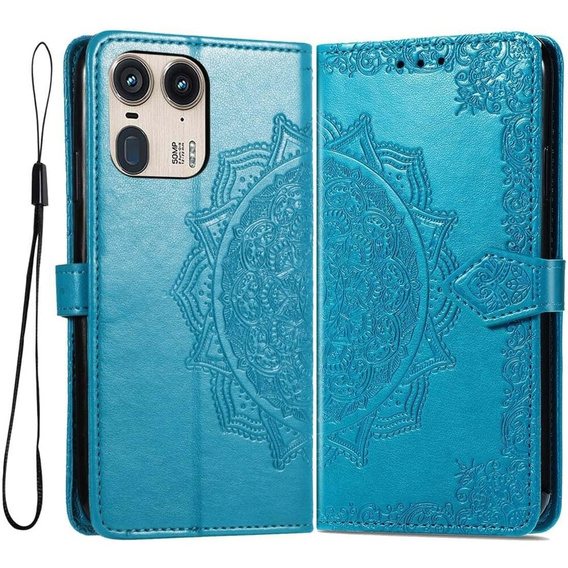 Откидной чехол для Motorola Edge 50 Ultra, Mandala, синий