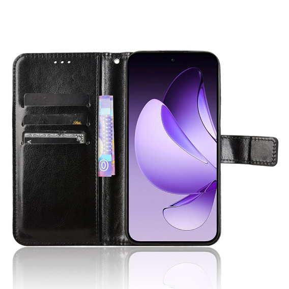 Футляр з клапаном для Oppo Reno 13, Crazy Horse Wallet, чорний