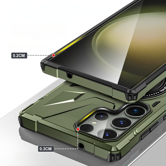 Чохол для Samsung Galaxy S24 Ultra, броньований з підставкою та ручкою, зелений