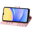 Откидной чехол для Samsung Galaxy A15, Butterfly Flower, розовый rose gold + 9H стекло  