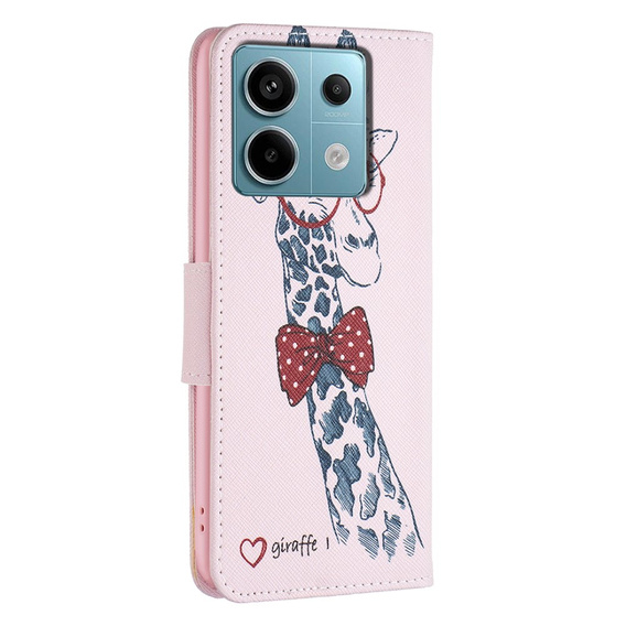 Откидной чехол для Xiaomi Redmi Note 13 Pro 5G, Wallet, Giraffe розовый