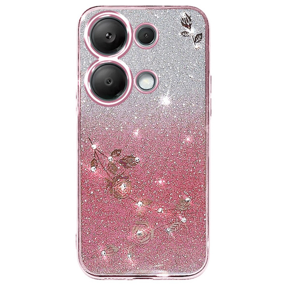 Чехол для Xiaomi Redmi Note 13 Pro 4G / Xiaomi Redmi Note 14S / Xiaomi Poco M6 Pro 4G, Glitter Flower, розовый rose gold
