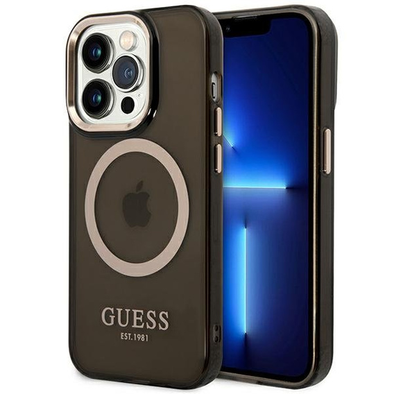 Чoхол GUESS до iPhone 14 Pro Max, Gold Outline Translucent MagSafe, чорний