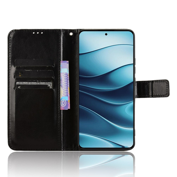 Откидной чехол для Xiaomi Redmi Note 14 5G, Crazy Horse Wallet, чёрный