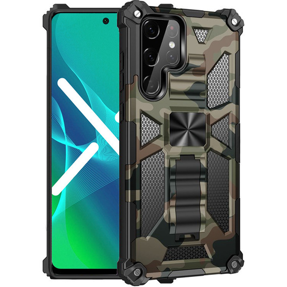 Чехол до Samsung Galaxy S22 Ultra, Armor Kickstand, зелёный